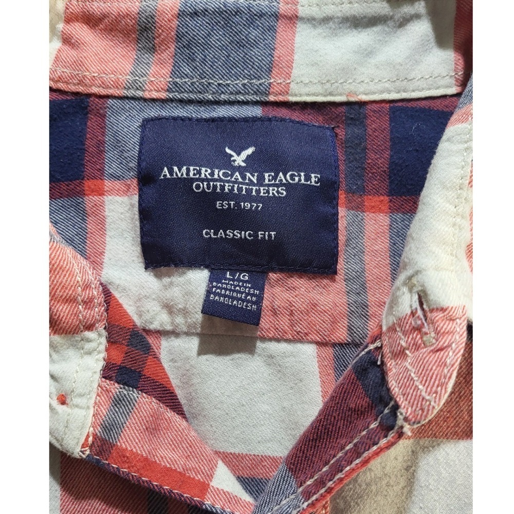 American Eagle Flannel Shirt Classic Fit Button Up Plaid Red Blue Size‎ M - Picture 7 of 12